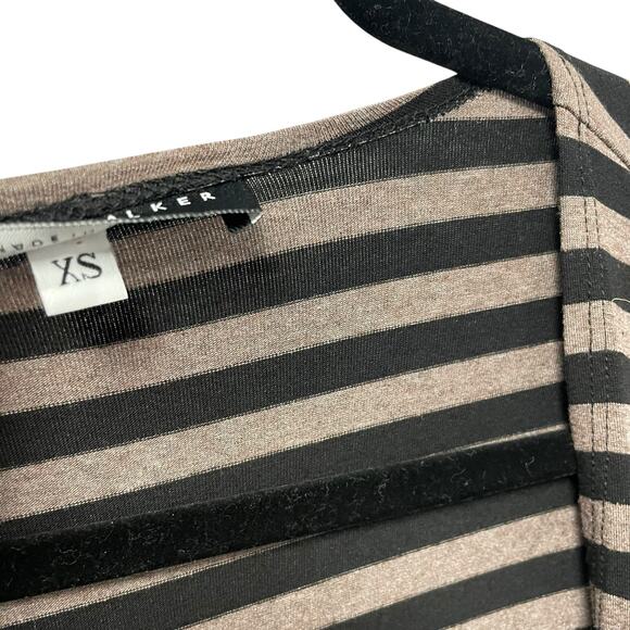 Bryn Walker Short Sleeve Oversized Long Sling Tan Black Striped Womens XS - Picture 4 of 6